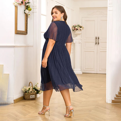 Plus Size Women's V-Neck Solid Dresses Elegant Evening Party Dress Prom Female Large Size Bridesmaid Dresses 2XL 3XL 4XL 5XL 6XL