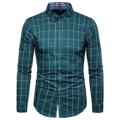 Spring Men Long-sleeved Cotton Shirts, Single-breasted Lapel Shirt, Blue Green Burgundy Khaki Gray White Optional, Asian Size