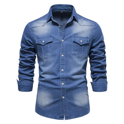 Elastic Cotton Denim Shirt