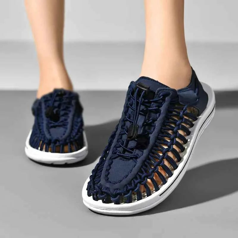 Women Sandals Fashion Handmade Weaving Design Beach Slippers Men Summer Breathable Casual Flat Sandals Outdoor Couples Big Size