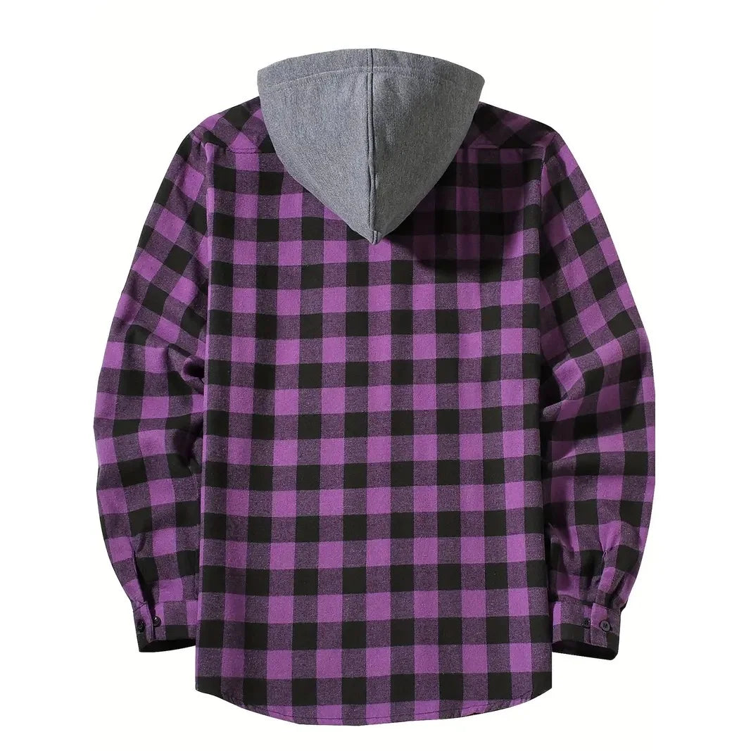 Men's Classic Plaid Button-Down Hoodie Shirt