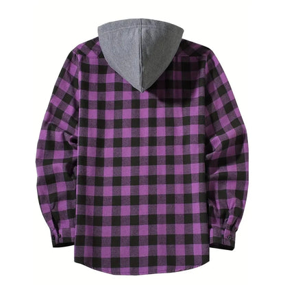 Men's Classic Plaid Button-Down Hoodie Shirt