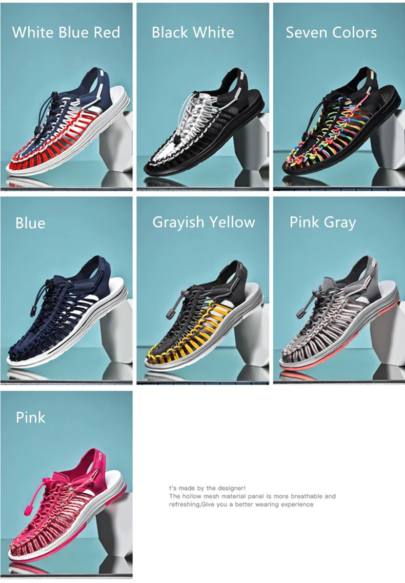 Women Sandals Fashion Handmade Weaving Design Beach Slippers Men Summer Breathable Casual Flat Sandals Outdoor Couples Big Size