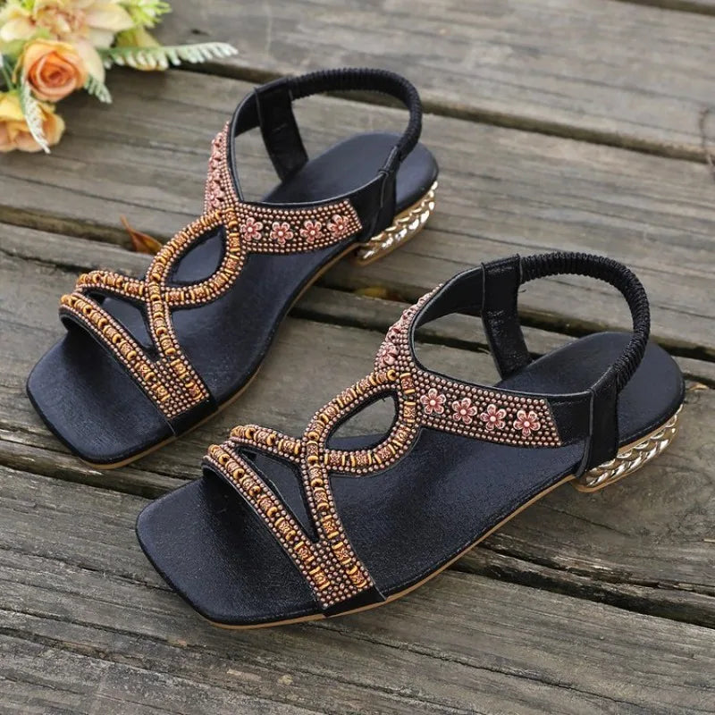 Sandals 2026 Comfortable Ladies Summer Fashion Hollow Rhinestone Flat Bottom Bohemian Slides Women Sandals Zapatos De Mujer