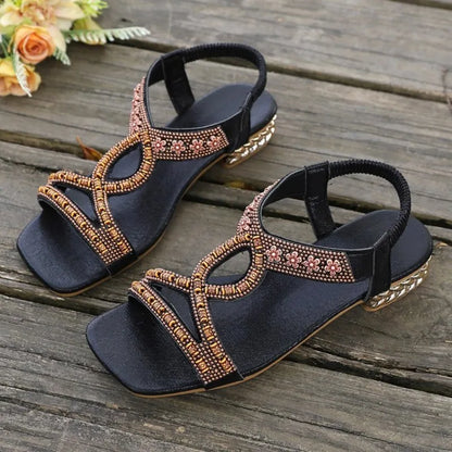 Sandals 2026 Comfortable Ladies Summer Fashion Hollow Rhinestone Flat Bottom Bohemian Slides Women Sandals Zapatos De Mujer