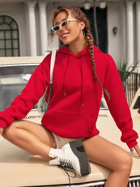 Solid Color Casual Hoodie For Female Pocket Creative Sweatshirts All-Match Street Clothes Womens Fleece Unisex Pullovers