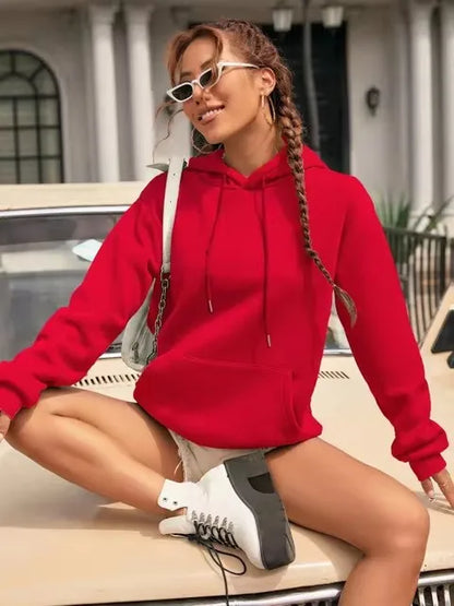 Solid Color Casual Hoodie For Female Pocket Creative Sweatshirts All-Match Street Clothes Womens Fleece Unisex Pullovers