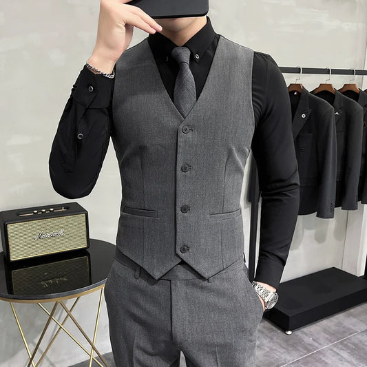 S-7XL High-end Brand Solid Color Elastic Men's Casual Business Vest Groom Wedding Suit Party Waist Coat