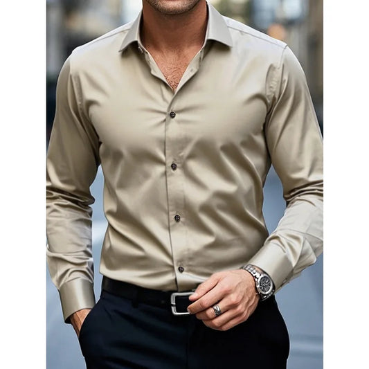 Bolubao Men Smart Casual White Shirt Brand Fashion Solid Color Long Sleeve Elastic Male Business Dress Shirt