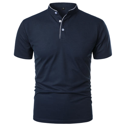 Men's short-sleeved stand-up collar top casual fashion daily solid color short-sleeved stand-up collar T-shirt casual top