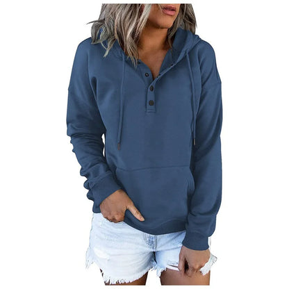 2026 Autumn New Women Loose Fit Hooded Sweatshirt Drawstring Pocket Design Long Sleeve Casual Daily Streetwear Fashion Tops