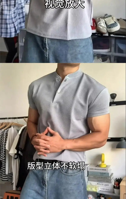 Short-sleeved T-shirt for Men Summer American-style Sports Fitness Regular Shoulder Muscle-revealing Three-quarter Sleeve