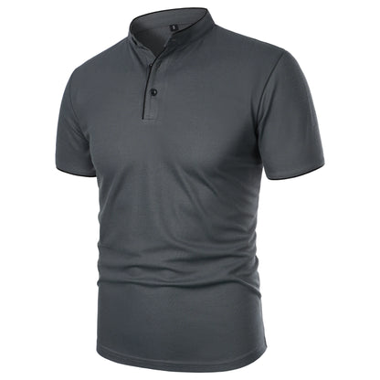 Men's short-sleeved stand-up collar top casual fashion daily solid color short-sleeved stand-up collar T-shirt casual top