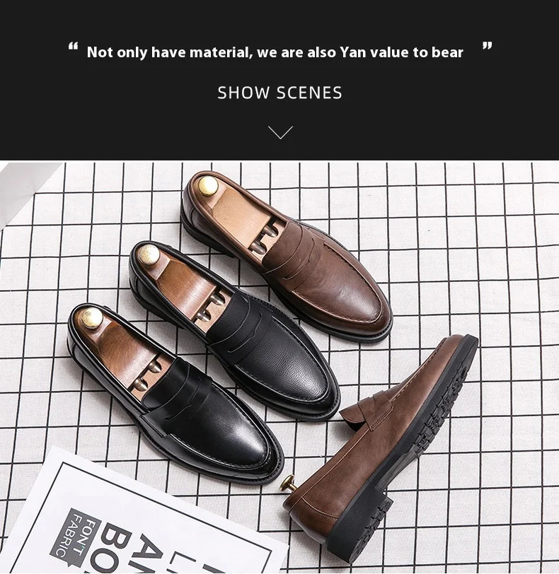 New soft leather breathable leather shoes men Europe station casual British style youth loafers with business bean shoes