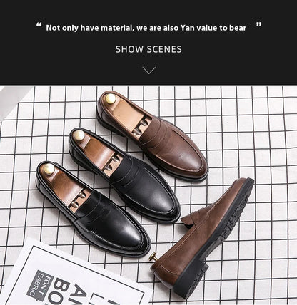 New soft leather breathable leather shoes men Europe station casual British style youth loafers with business bean shoes