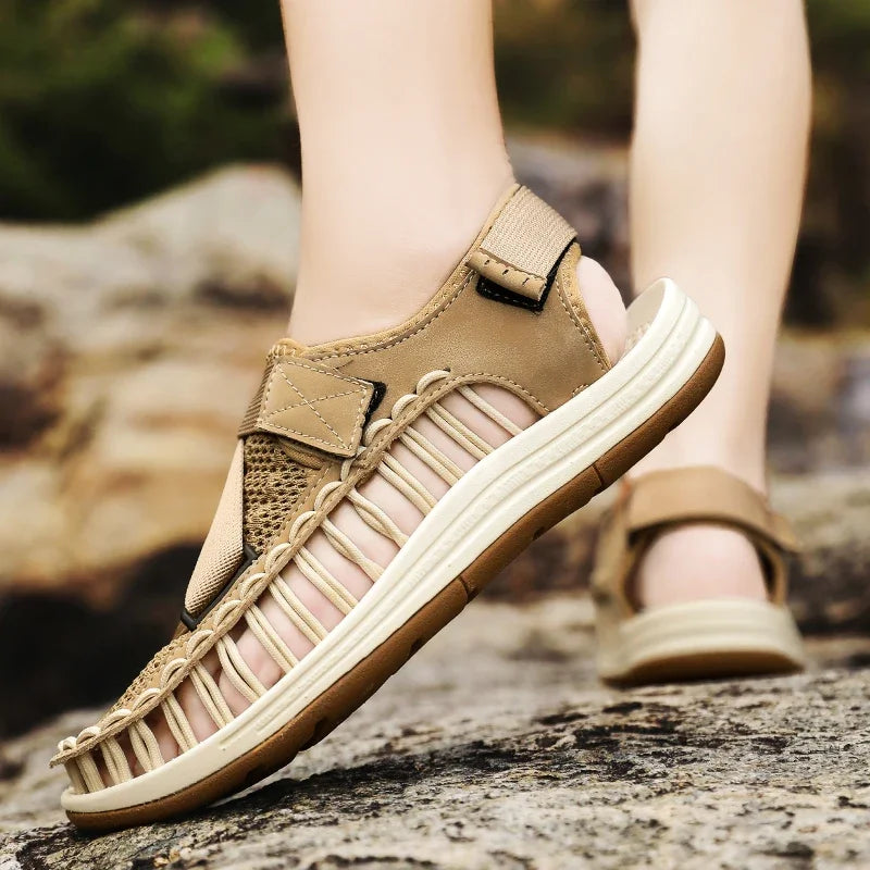 Summer Men Sandals Women Slippers Weaving Design Beach Sandals Breathable Casual Flat Sandals Outdoor Couples Sandals Size 46