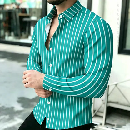 2026 Hot Selling Light Luxury Men's Shirt Striped Shirt Blue and White Vertical Striped Shirt Casual Outdoor Men's Shirt