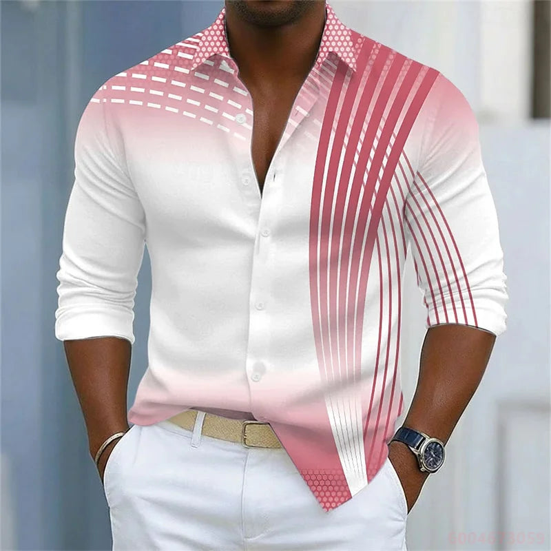 Men's Shirt Gradient Striped Long Sleeved Shirt Casual Business Collar Shirt Spring and Autumn New Trend Men's Top XS-6XL Size