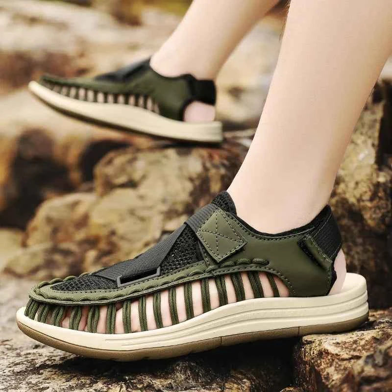 Summer Men Sandals Women Slippers Weaving Design Beach Sandals Breathable Casual Flat Sandals Outdoor Couples Sandals Size 46
