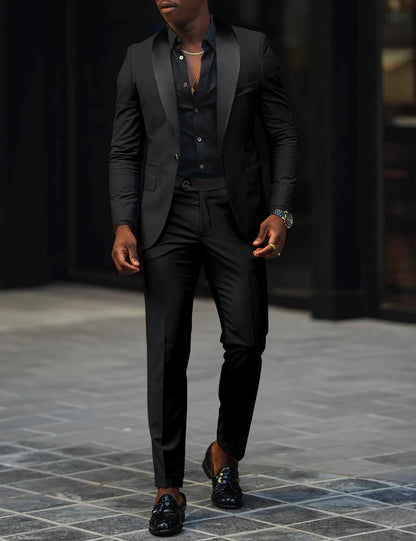 Men's New Fashion Business Casual Two-piece, Comfortable and Breathable Slim-fit Side Slit Single-button Suit Jacket+trousers