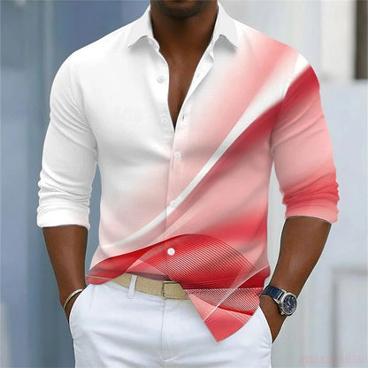 Men's Shirt Gradient Striped Long Sleeved Shirt Casual Business Collar Shirt Spring and Autumn New Trend Men's Top XS-6XL Size