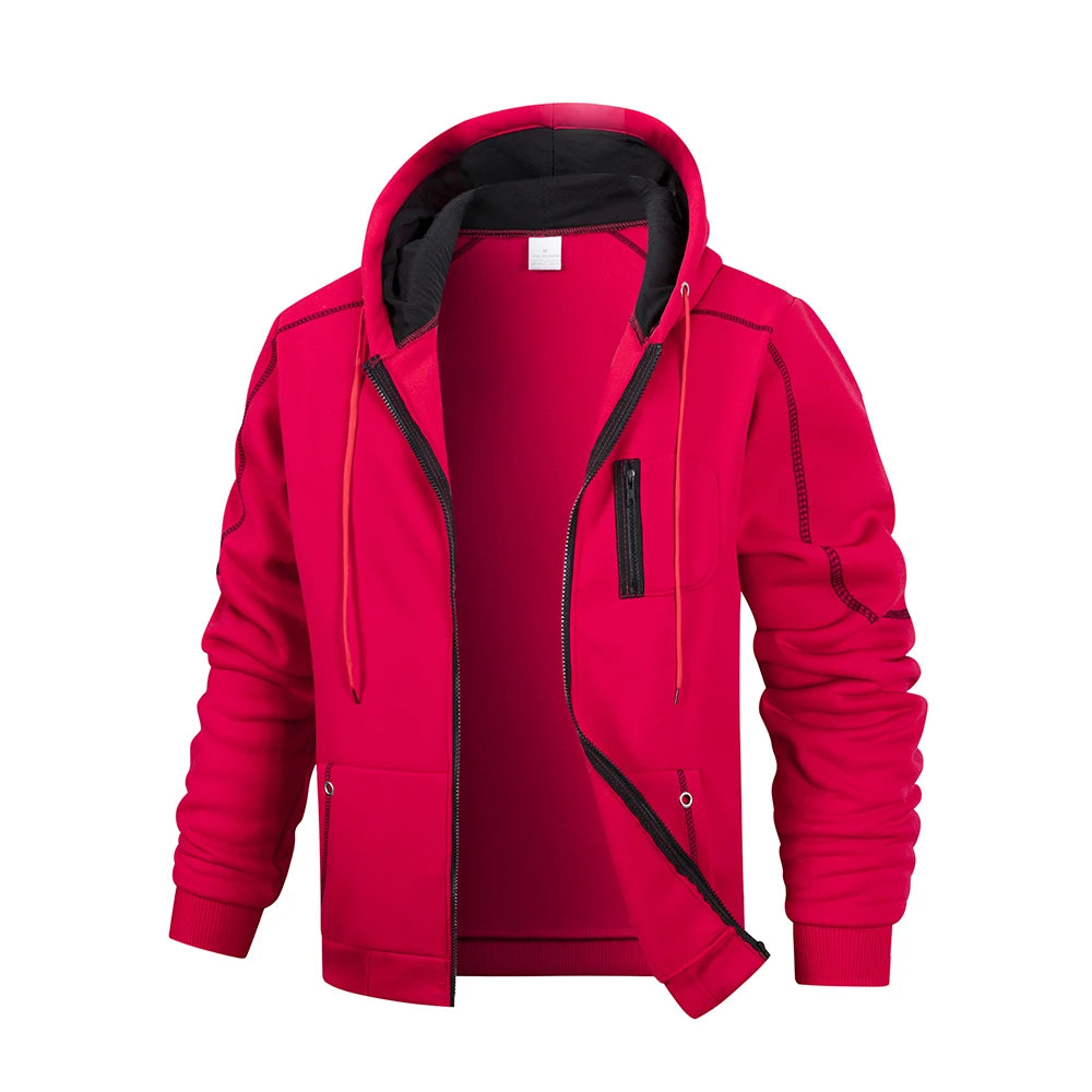 Men's Casual Sports Zipper Hoodie Coat Solid Color Cardigan Sweatshirt for Men Clothing Sportswear Slim Fit Casual Jacket