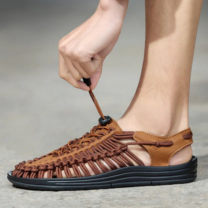 Men Sandals Summer Weave Shoes Boys Sandal Mens Sandles Outdoor Breathable Comfort Slip On Plus Big Size 45 46 Sandalias Hombre