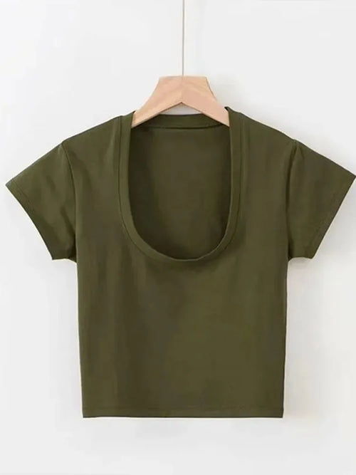 Women's Solid U-Neck Crop Top