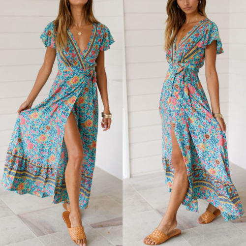 Floral V-Neck Wrap Maxi Dress