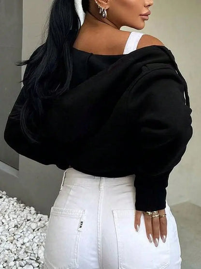Women Casual Solid Color Short Hoodie New Autumn Winter Zipper Cardigan Hooded Sweatshirt Female Korean Thickened Warm Outerwear