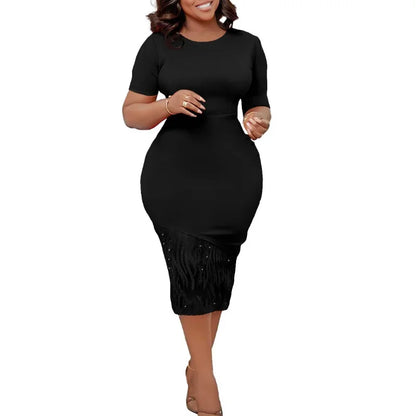 African Dresses For Women Dashiki Summer O Neck Sexy Lace Short Sleeve Vestidos Fashion Casual Female Midi Pencil Dress 2023
