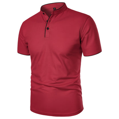 Men's short-sleeved stand-up collar top casual fashion daily solid color short-sleeved stand-up collar T-shirt casual top