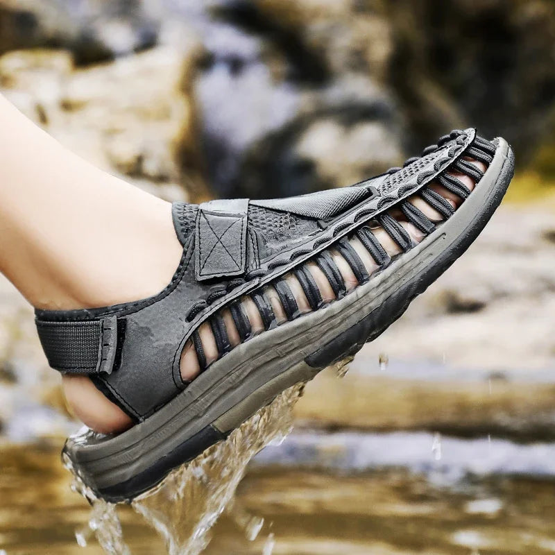 Summer Men Sandals Women Slippers Weaving Design Beach Sandals Breathable Casual Flat Sandals Outdoor Couples Sandals Size 46