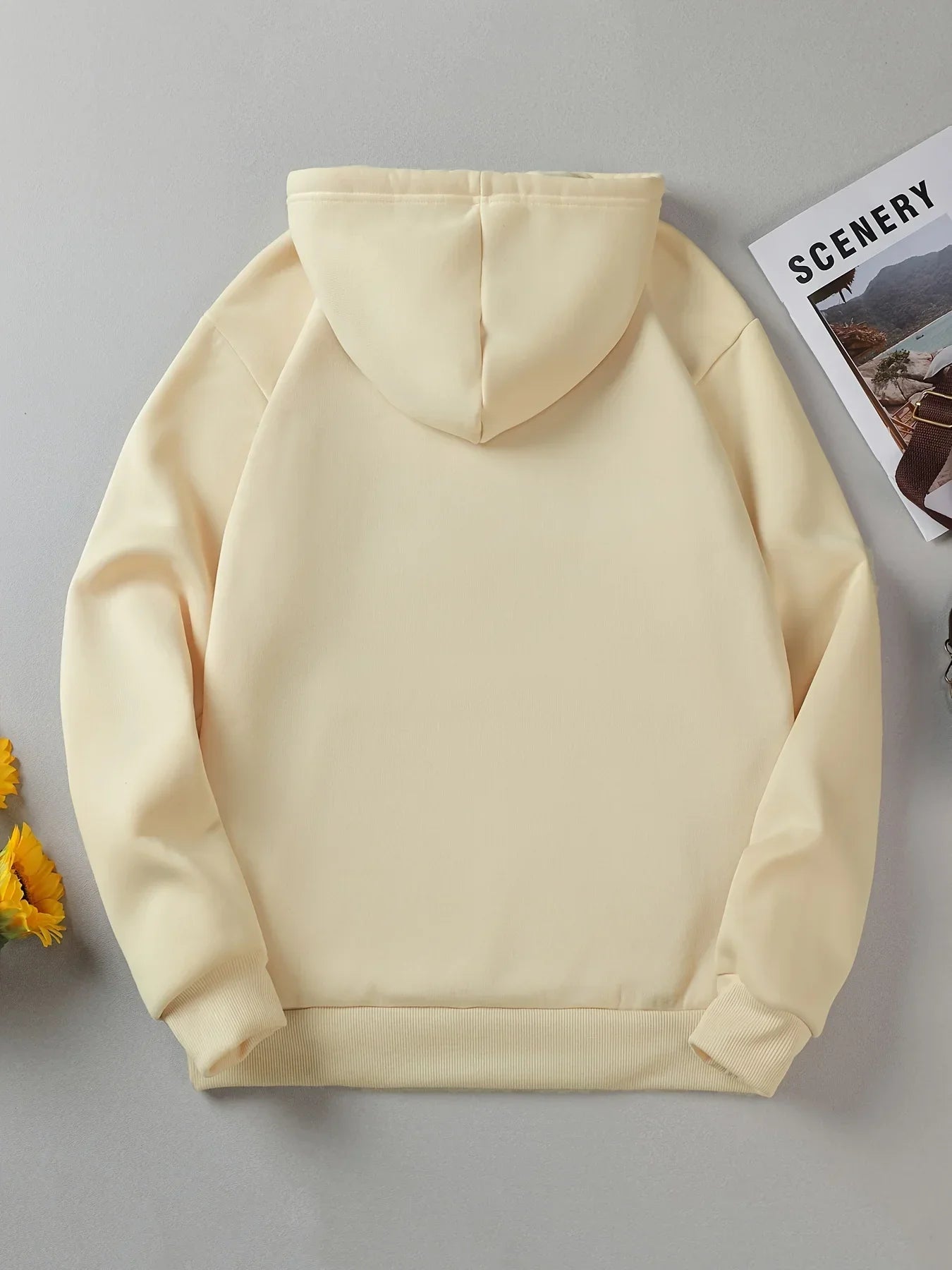 Women's Autumn and Winter Casual Fashion Loose London England Print Hooded Drawstring Long Sleeved Warm Pullover