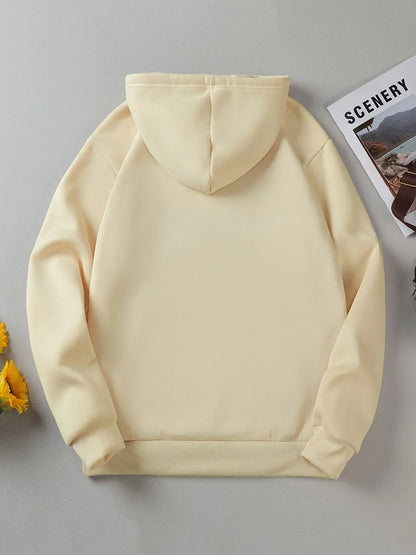 Women's Autumn and Winter Casual Fashion Loose London England Print Hooded Drawstring Long Sleeved Warm Pullover