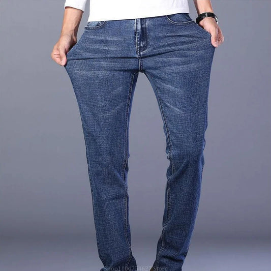 Men's Jeans - Summer Casual Fashionable and Universal Stretch Elastic Mid-Level Denim Jeans Midtown Industry Loose Jeans