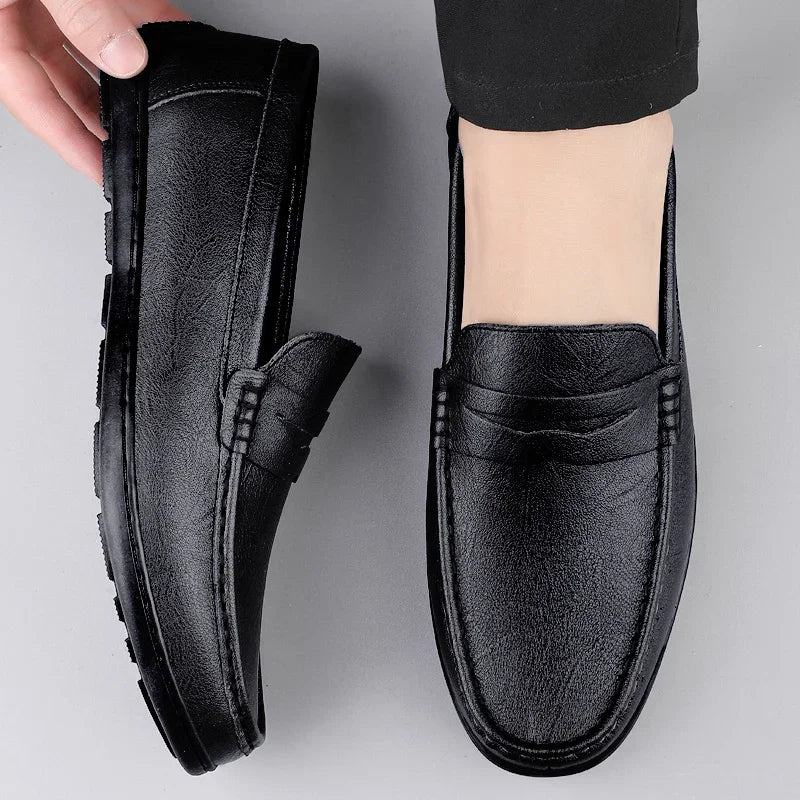 Genuine Leather Men Casual Shoes Luxury Brand Formal Dress Shoes Breathable Mens Loafers Slip on Male Boat Shoes Size 38-47