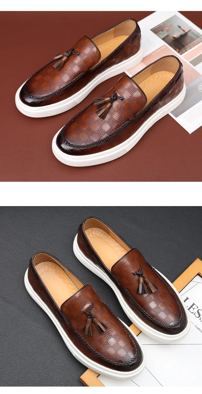 Men Casual Shoes Breathable Leather Loafers Business Office Shoes For Men Driving Moccasins Comfortable Slip On Tassel Shoe
