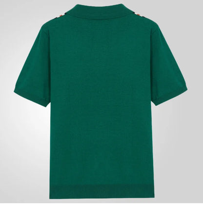Men Striped Polo Shirts Single Breasted Tees Cardigan Knitted Short Sleeve Shirt Business Loose Tops Summer 2025 Buttons