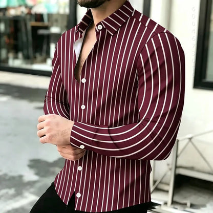 2026 Hot Selling Light Luxury Men's Shirt Striped Shirt Blue and White Vertical Striped Shirt Casual Outdoor Men's Shirt