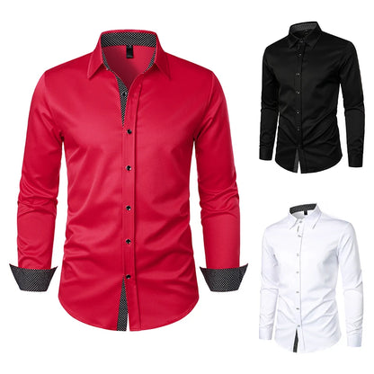 New Men's Casual Long Sleeve Shirt Black/Red/White Available European Size S-XXL