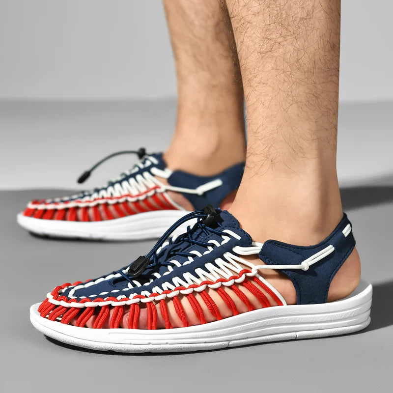 Women Sandals Fashion Handmade Weaving Design Beach Slippers Men Summer Breathable Casual Flat Sandals Outdoor Couples Big Size