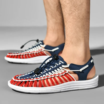 Women Sandals Fashion Handmade Weaving Design Beach Slippers Men Summer Breathable Casual Flat Sandals Outdoor Couples Big Size