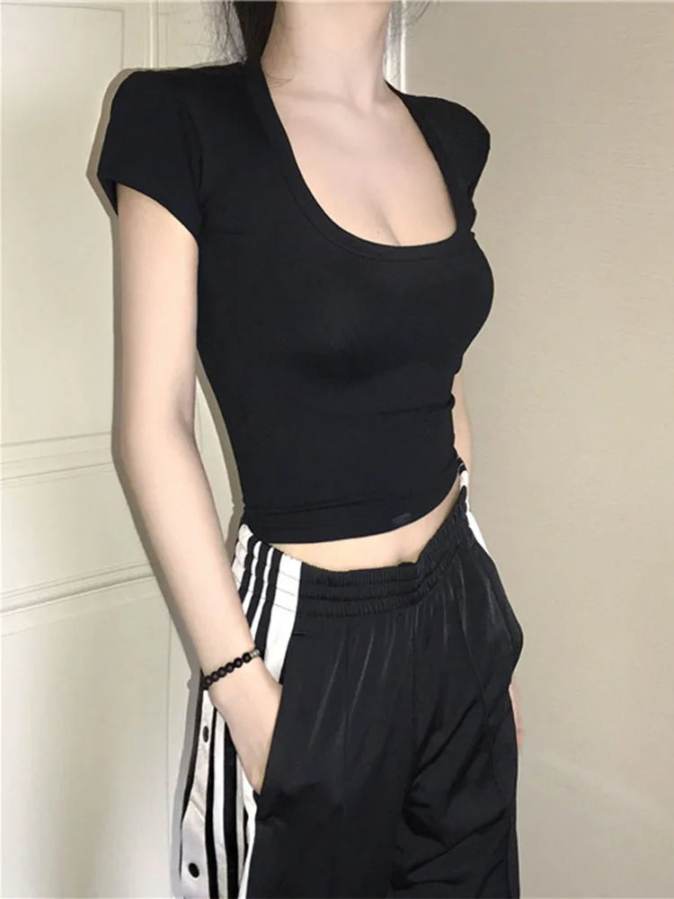 Women's Solid U-Neck Crop Top