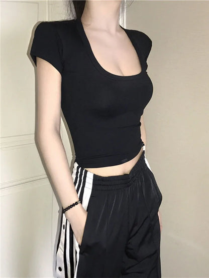 Women's Solid U-Neck Crop Top