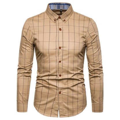 Spring Men Long-sleeved Cotton Shirts, Single-breasted Lapel Shirt, Blue Green Burgundy Khaki Gray White Optional, Asian Size