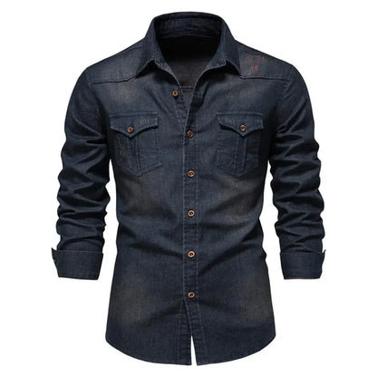 Elastic Cotton Denim Shirt