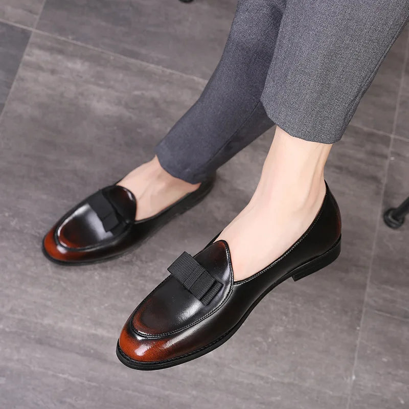 Men's Casual Leather Shoes with Bowknot Trendy Party Wedding Shoe Mens Driving Flats Men Moccasins Loafers EUR Sizes 38-48