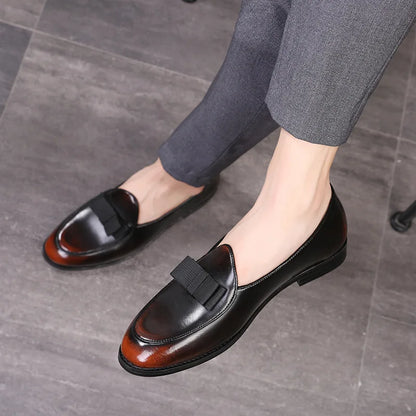 Men's Casual Leather Shoes with Bowknot Trendy Party Wedding Shoe Mens Driving Flats Men Moccasins Loafers EUR Sizes 38-48