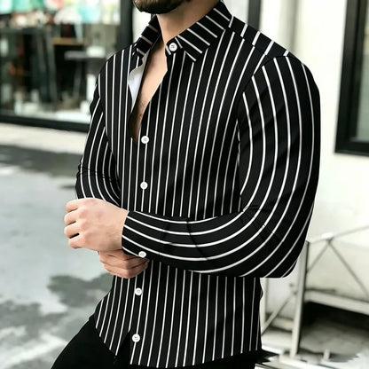 2026 Hot Selling Light Luxury Men's Shirt Striped Shirt Blue and White Vertical Striped Shirt Casual Outdoor Men's Shirt
